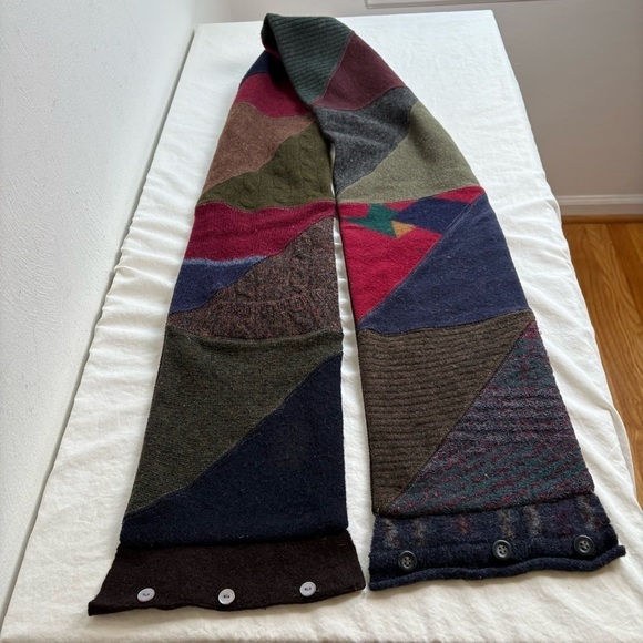 Patchwork Boho Handmade Artisan Lagenlook Upcycled Lambswool Fleece Knit Scarf - Picture 8 of 13
